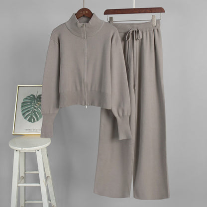 Damen Strickensemble mit Zip-Kragen und weitem Schnitt