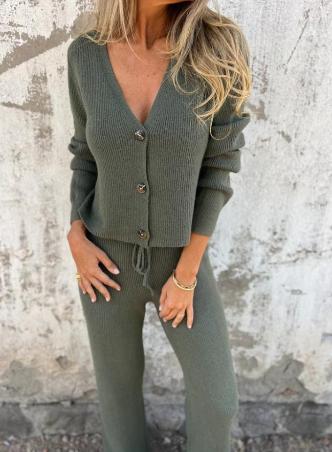 Damen Strickanzug V-Ausschnitt Elegantes Design