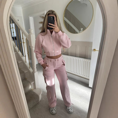 Damen Freizeit-Set Cropped mit Reißverschluss und Taschen