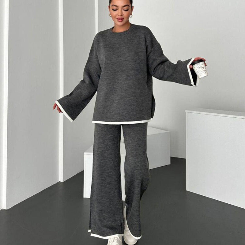 Damen Lounge-Set Weites Oberteil Schlitzhose Eveloria