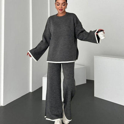 Damen Lounge-Set Weites Oberteil Schlitzhose Eveloria