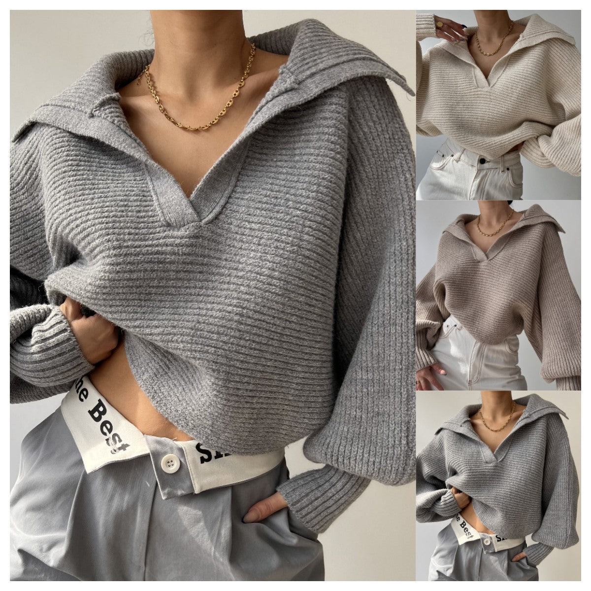 Damen Strickpullover Oversized Kuschelig Beige - Eveloria