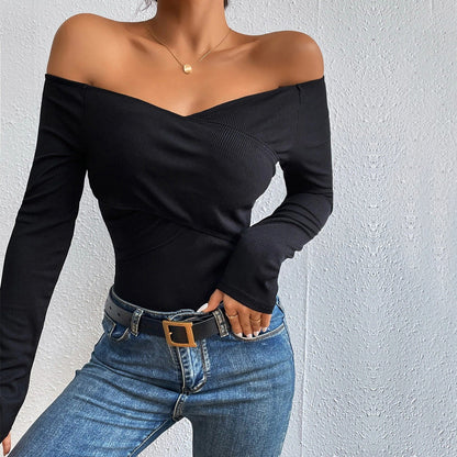 Damen Off-Shoulder-Body Langarm Wickel-Design