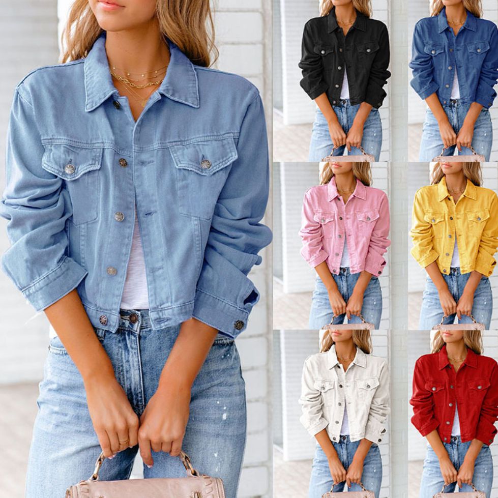 Damen Denimjacke Kurz Modischer Schnitt Blau Eveloria - Eveloria