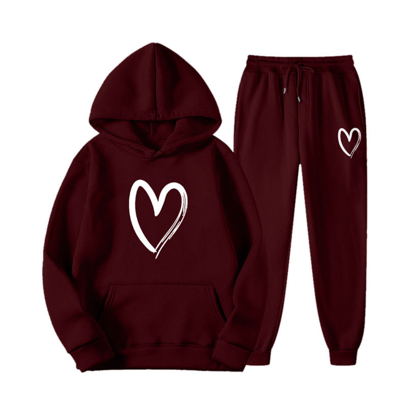Damen Sweatsuit Kängurutasche Herzprint Eveloria