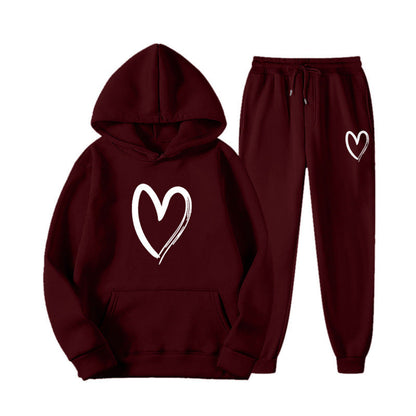 Damen Sweatsuit Kängurutasche Herzprint Eveloria