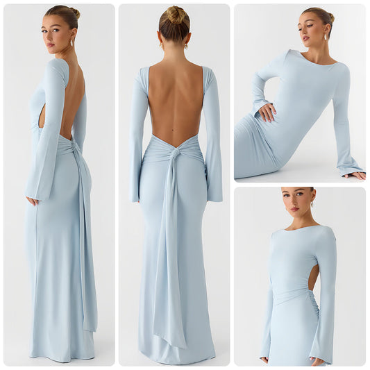 Damen Maxikleid Langarm Schwingrock Eleganz Eveloria - Eveloria