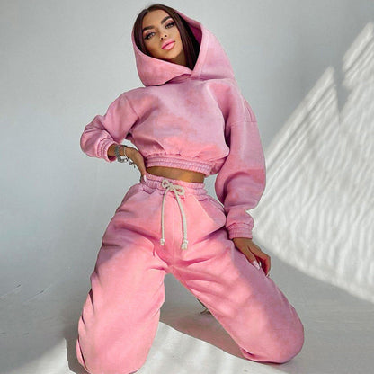 Damen Sweat-Loungewear-Set Kapuzenpullover und Hose Bequem Grau