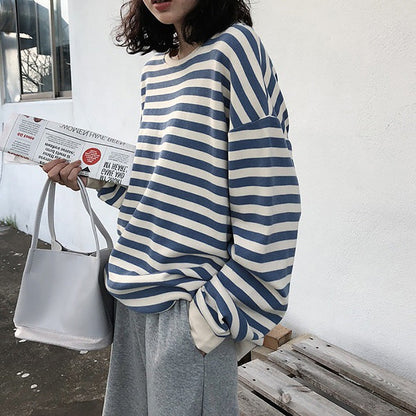 Damen Sweatshirt Gestreift Weites Modell Lässige Ärmel - Eveloria