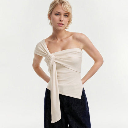 Damen Wickeltop Asymmetrisch Bindebänder Elegantes Design