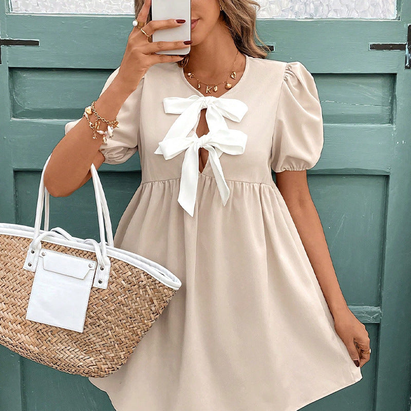 Damen Mini-Kleid Rüschen Schleife Eveloria