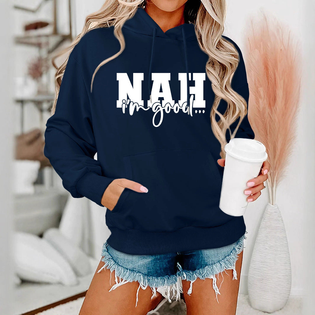 Damen Kapuzenpullover Bequem Motivierender Schriftzug Grau