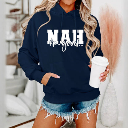 Damen Kapuzenpullover Bequem Motivierender Schriftzug Grau