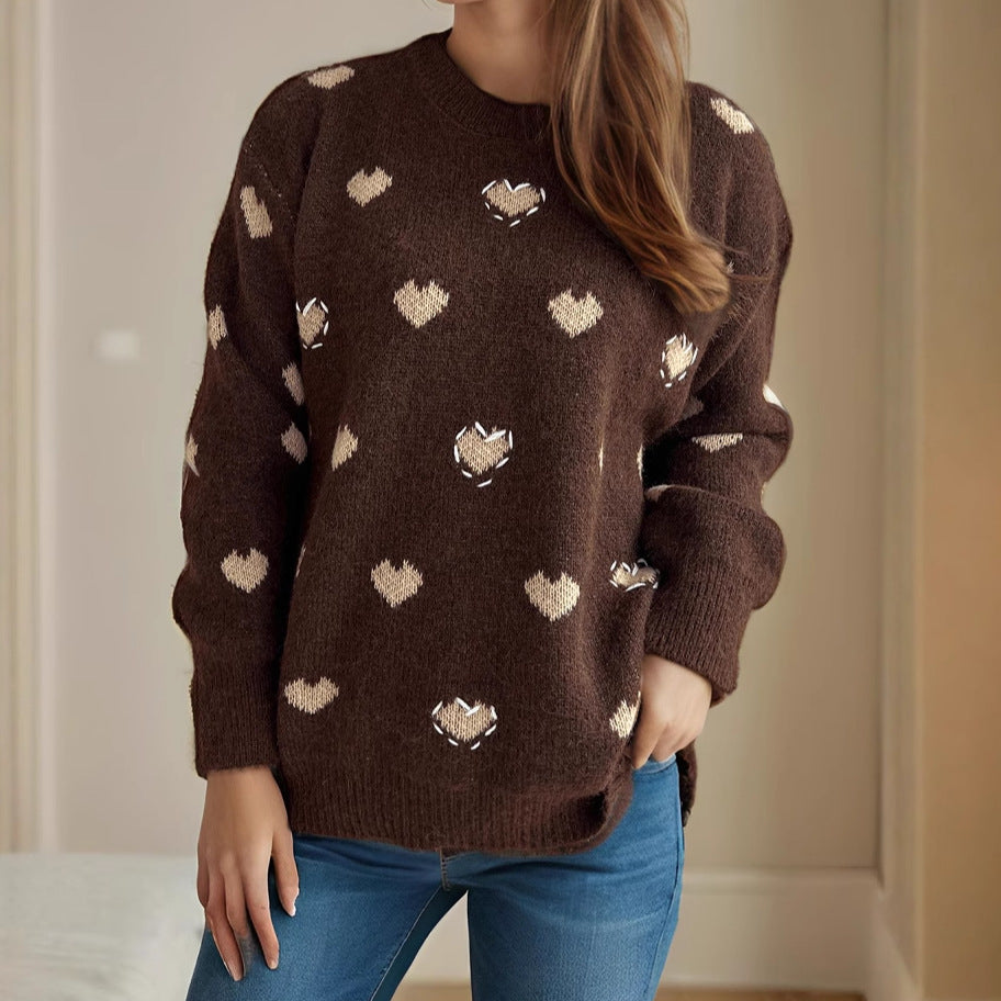 Damen Pullover Weich Herzdesign
