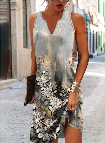 Damen Sommerkleid V-Ausschnitt Asymmetrischer Saum