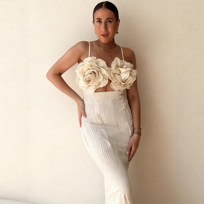 Damen Crop- Florale 3D-Blüten Applikationen Eleganter Schnitt