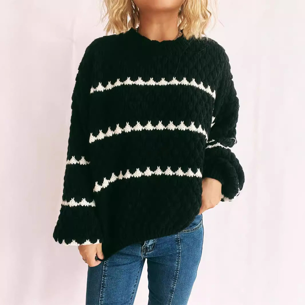 Damen Pullover Grobgestrickt Lässiger Schnitt Modernes Muster - Eveloria
