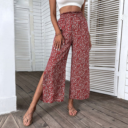 Damen Palazzo-Hose Floralmuster Hoch Seitenschlitze Eveloria - Eveloria