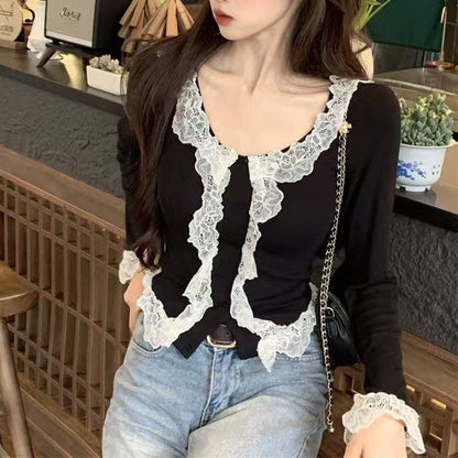 Damen Oberteil mit Spitzenakzenten Elegantes Design