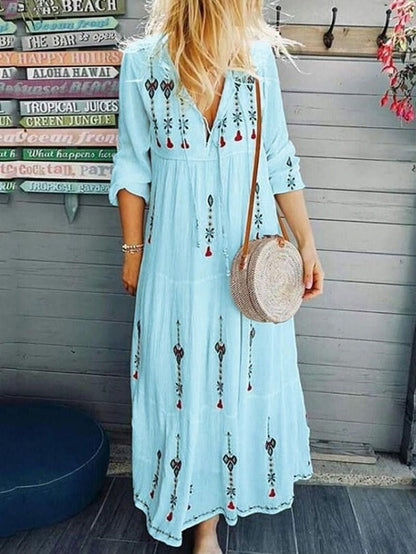 Damen Boho-Kleid Bestickt Lässig Eveloria