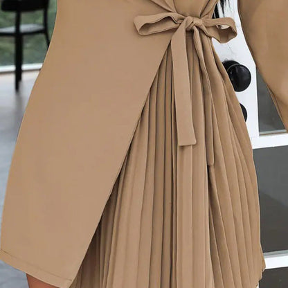 Damen Wickelkleid Faltenrock Gürtel Elegant Eveloria