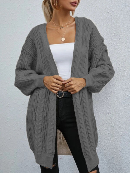 Damen Grobstrick-Cardigan Lässig Zopfmuster Beige