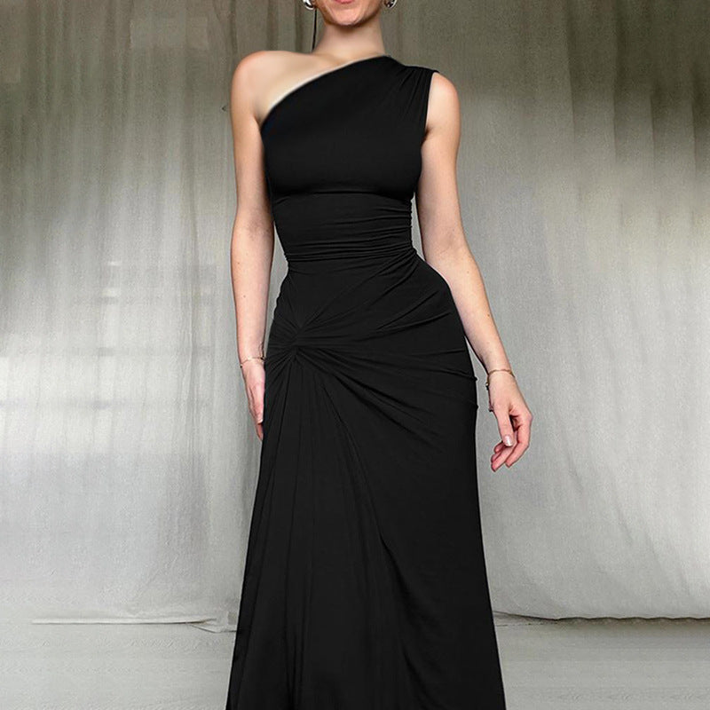 Damen Maxikleid Asymmetrisch Seidenkleid