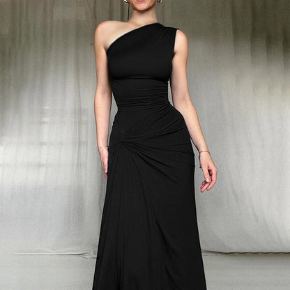 Damen Maxikleid Asymmetrisch Seidenkleid