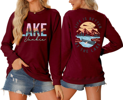 Damen Langarmshirt Lake-Motiv Leicht Baumwolle Weiß