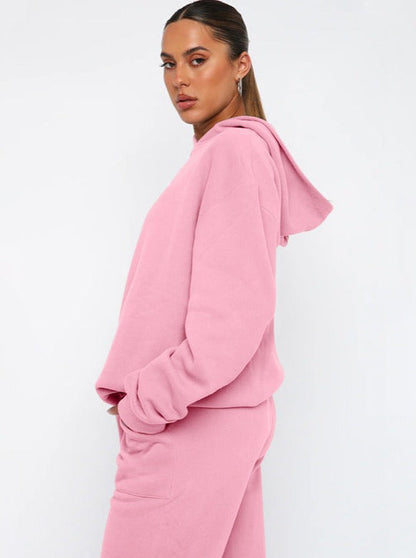 Damen Oversized Hoodie Jogger Set Sweatshirt Hose Grau
