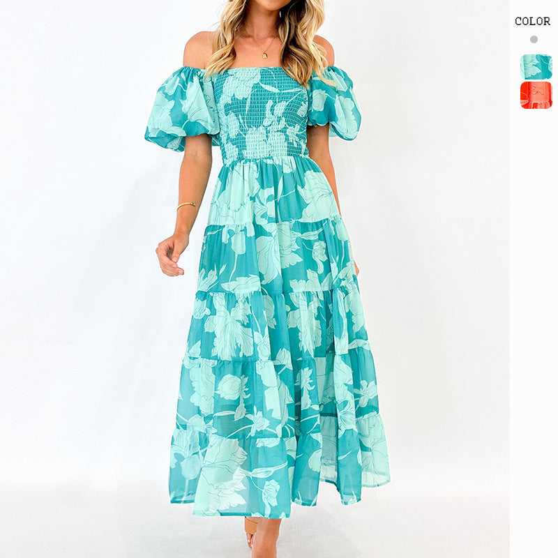 Damen Maxikleid Puffärmel Floralmuster Eveloria - Eveloria