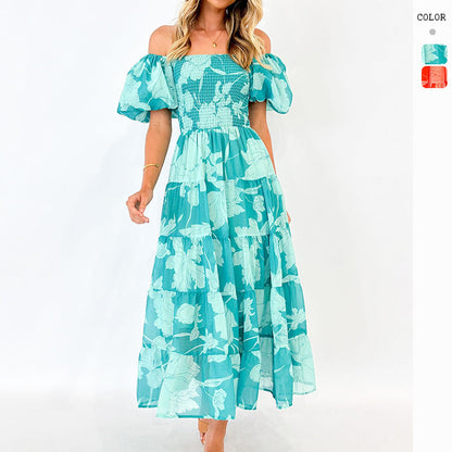 Damen Maxikleid Puffärmel Floralmuster Eveloria - Eveloria