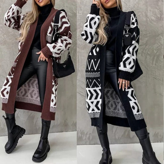 Damen Grobstrick-Cardigan Folklore-Muster Lässig - Eveloria