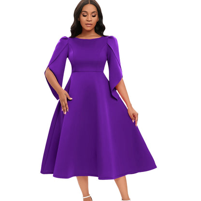Damen Abendkleid mit Handballenärmel und schwingendem Rock Eveloria