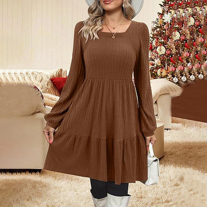 Damen Midi-Kleid mit Quadrat-Ausschnitt und Ruffles Ärmeln
