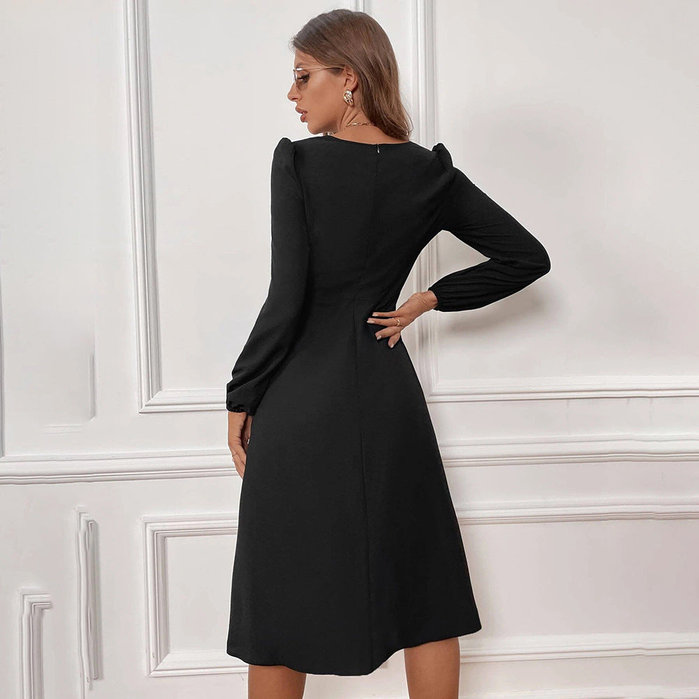 Damen Midikleid Raffung Seitenschlitz Eveloria