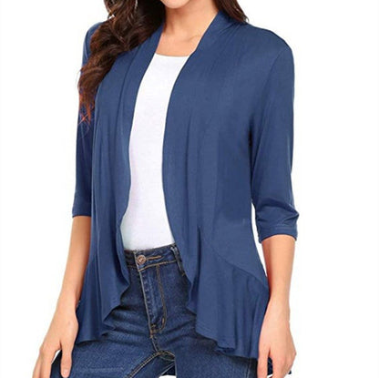 Damen Strickjacke Asymmetrisch Flatterdetails Beige Eveloria