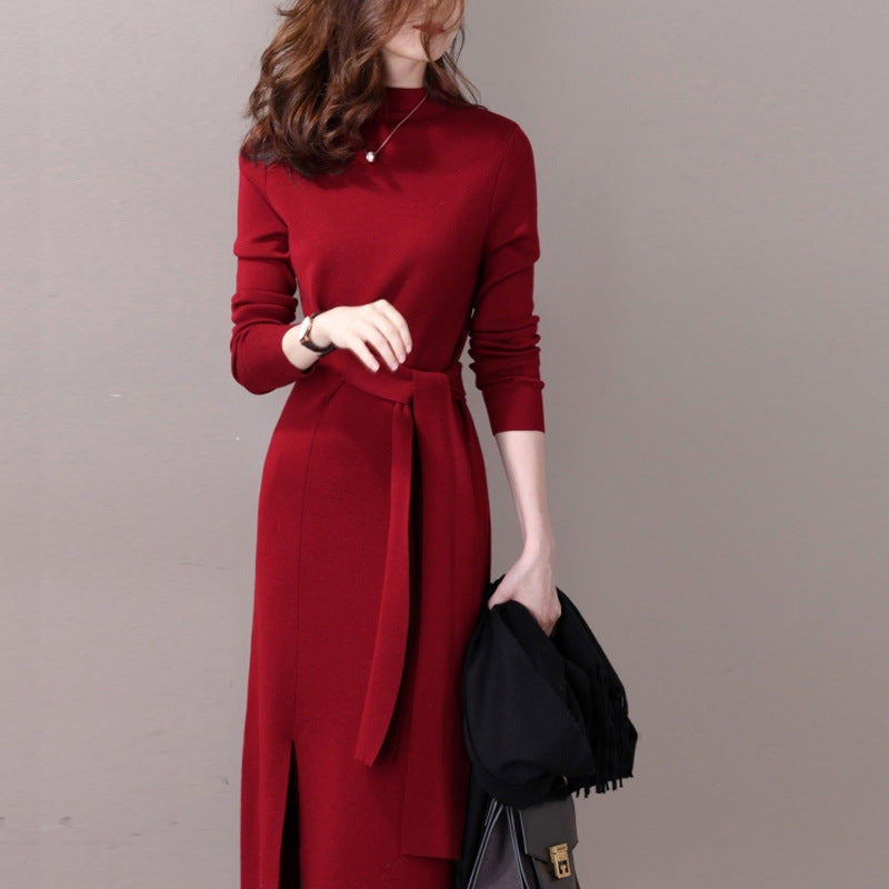 Damen Wickelkleid Rippdetails Seitenschlitz Eveloria