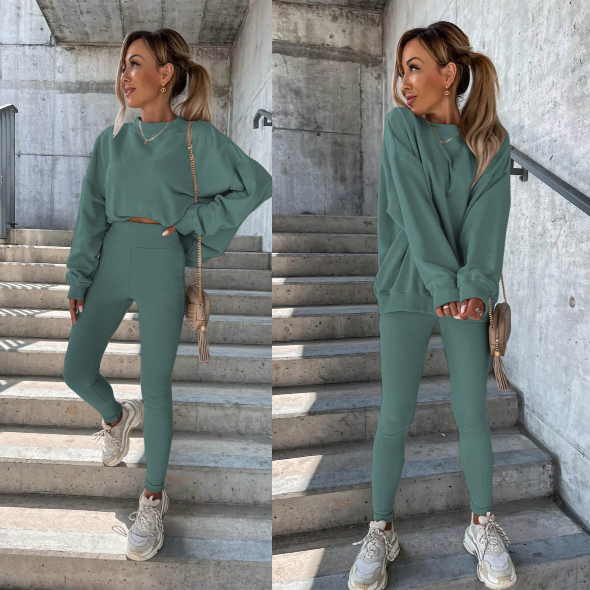 Damen Oversized Sweatshirt Set mit Leggings Grau Eveloria