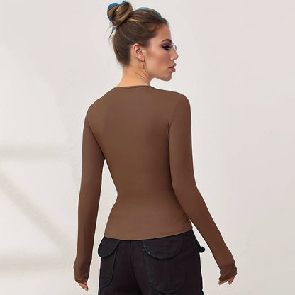 Damen Langarmshirt Herz-Ausschnitt Figurbetont Eveloria