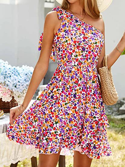 Damen Einseitiges Bodenlanges Kleid Florale Muster Eveloria