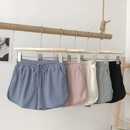 Damen Shorts Waffelstruktur Elastisch Beige - Eveloria