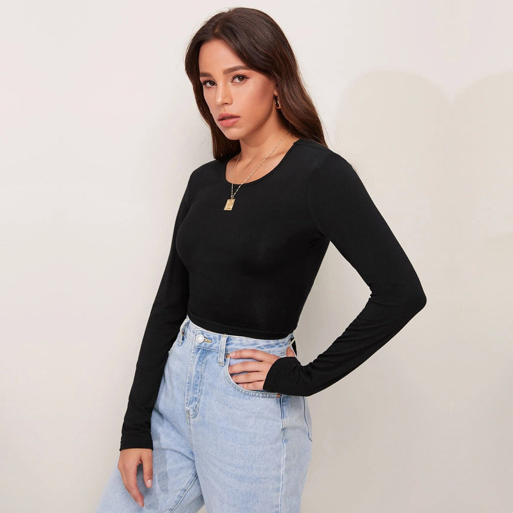 Damen Cropped Langarmshirt Rippstruktur Elegantes Design