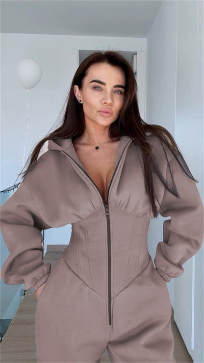 Damen Sportoverall Figurbetonter Stretch Höher Kragen Eveloria