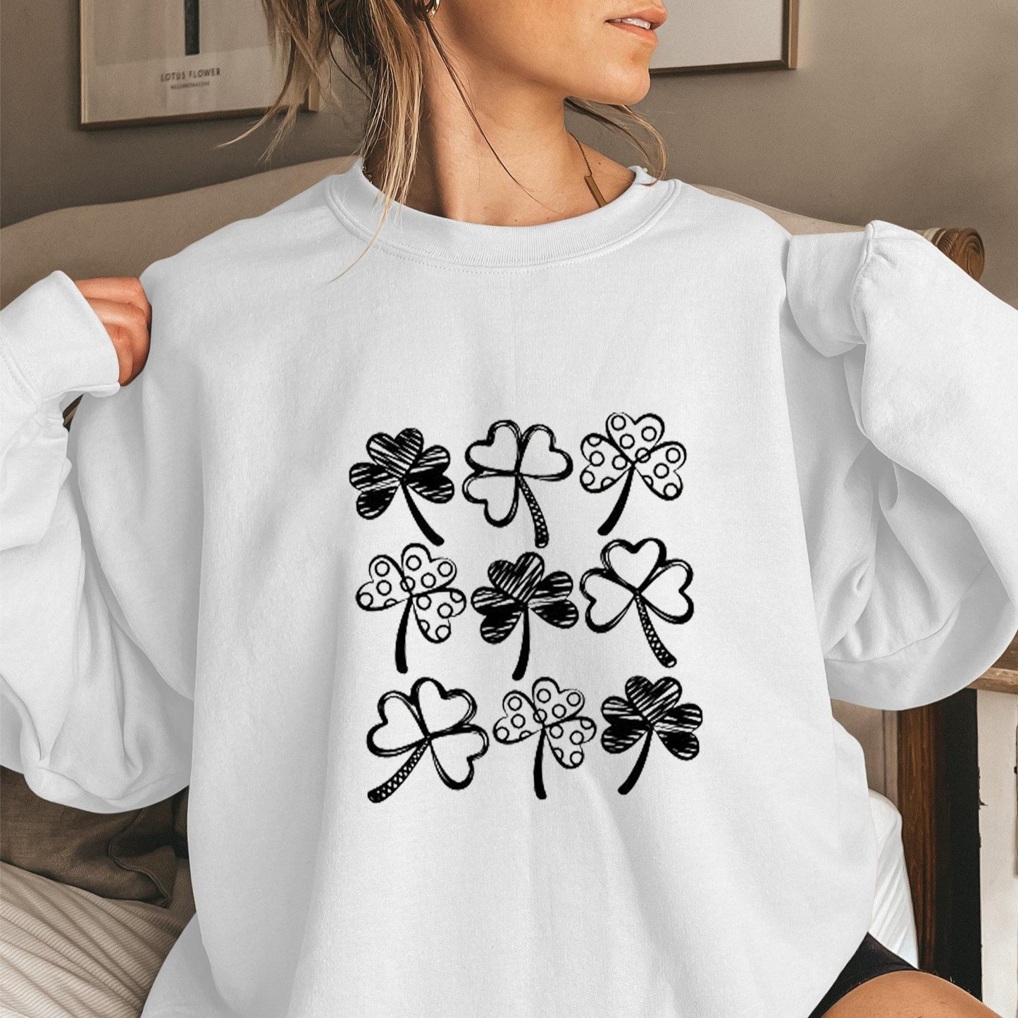 Damen Sweatshirt Kleeblatt-Motiv Eveloria