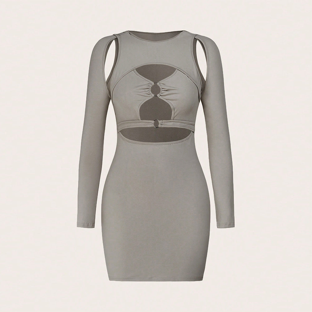 Damen Minikleid Asymmetrischer Cut-Out Elegant Ringdetails