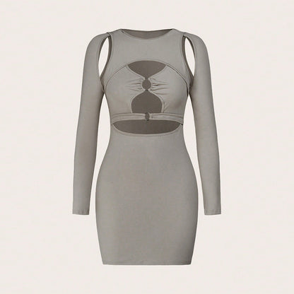 Damen Minikleid Asymmetrischer Cut-Out Elegant Ringdetails