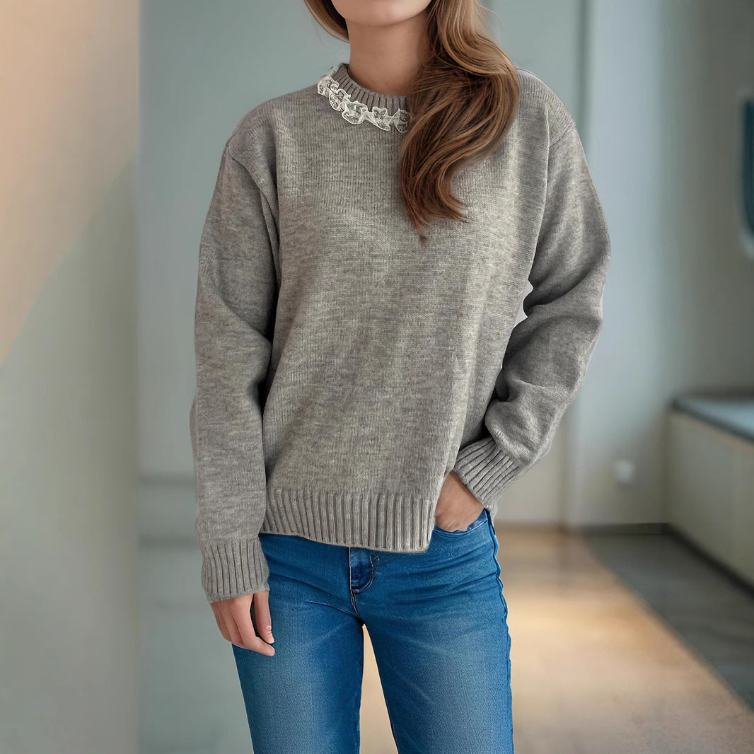 Damen Strickpullover Rüschendetails Eveloria