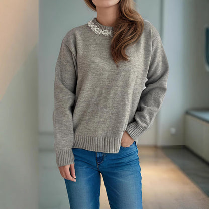 Damen Strickpullover Rüschendetails Eveloria