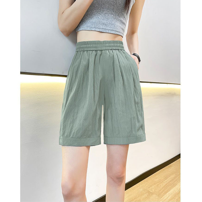 Damen Shorts Elastischer Bund Eingrifftaschen Beige
